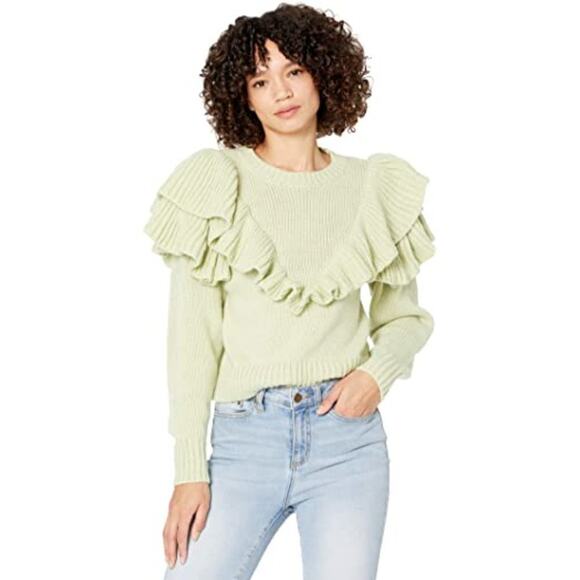 Minkpink Carice Wool Blend Green Oversized Ruffle Knit Sweater Size Small - Picture 1 of 11
